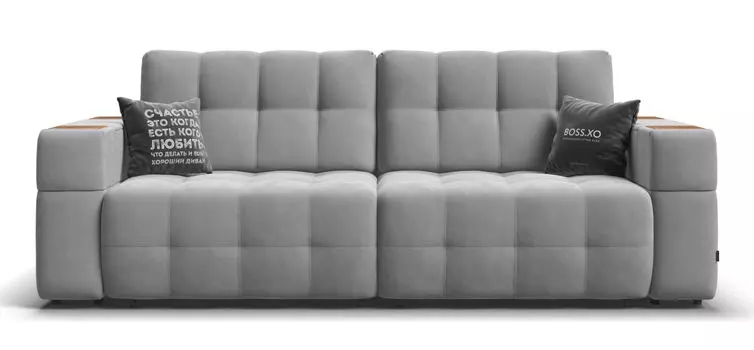 Диван BOSS.XO велюр Monolit сталь / WOOD Smok