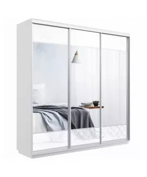 Шкаф-купе Оптим, 3-х дверный, корпус белый снег, 3 секции МБМ (ДекоСтекло/Зеркало)