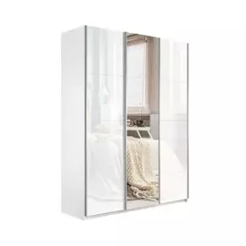 Шкаф-купе Прайм 3-х дверный (фасад 3-х стекло/зеркало/стекло) Белый снег