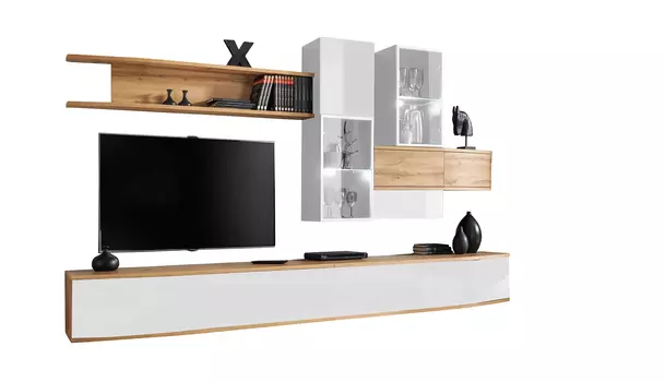 Стенка Манхэттэн Дуб, белый глянец