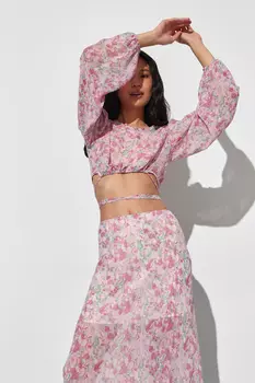 Блузка из шифона с принтом укороченная с завязками