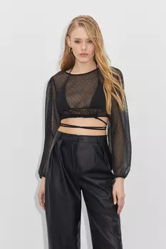 Блузка из шифона в горошек укороченная с завязками