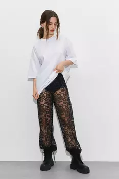 Брюки прямые из кружева с цветами