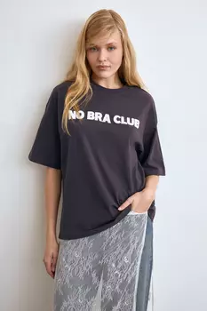 Футболка с принтом "No bra club"