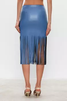 Юбка из экокожи с бахромой