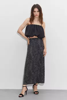 Юбка миди из атласа с принтом