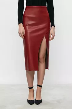 Юбка миди с фигурным вырезом из эко-кожи