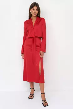 Юбка миди с разрезом из атласа