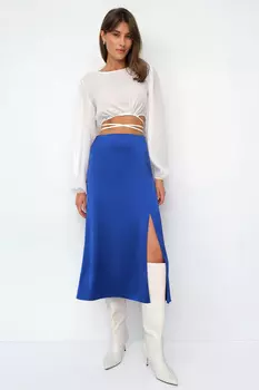 Юбка миди с разрезом из атласа