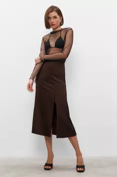 Юбка миди с разрезом из атласа