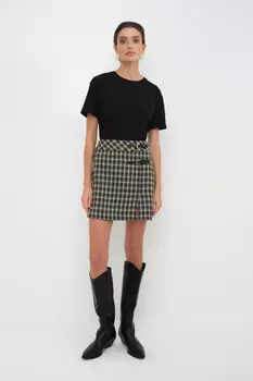 Юбка мини на запах с пряжкой в клетку