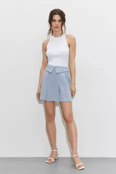 Юбка мини со складками и отложным поясом