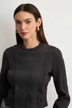 Лонгслив фактурный в рубчик с декоративными полосками