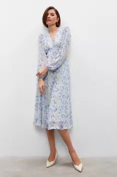 Платье миди из шифона с цветочным принтом