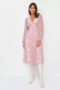 Платье миди из шифона с цветочным принтом