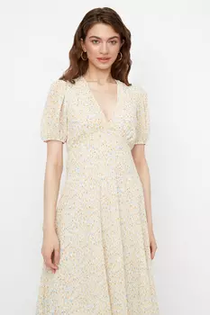 Платье миди с цветочным принтом