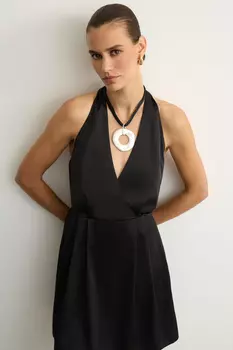 Платье мини из сатина с драпированным лифом