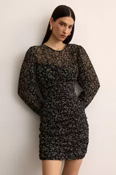 Платье мини из шифона со сборками