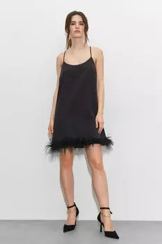 Платье мини с перьями