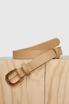 Ремень бежевый с золотистой пряжкой