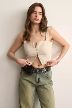 Топ изо льна с фигурным вырезом