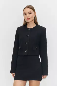 Жакет укороченный из льняного твида с клапанами