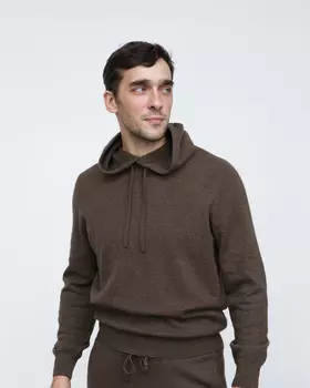 Джемпер с капюшоном из пуха яка 01252 коричневый L