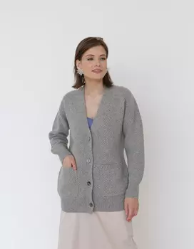 Кардиган из 100% шерсти серый 5W04012 2XL