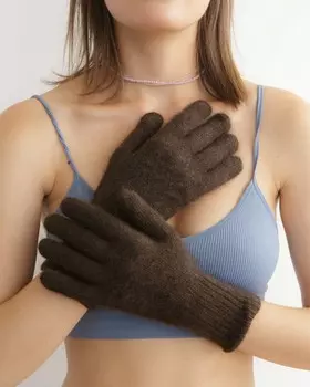 Перчатки из пуха яка UL темно-коричневые