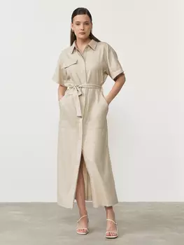 Платье льняное 90704 бежевое 48-50