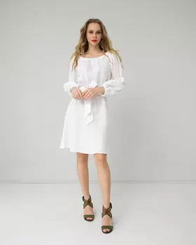 Платье льняное белое 26002 S