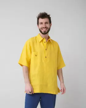 Рубашка льняная поло желтая 26012 L