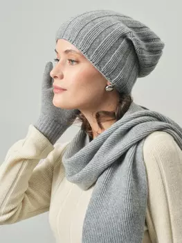 Шапка из кашемира KW101478-F серо-голубая