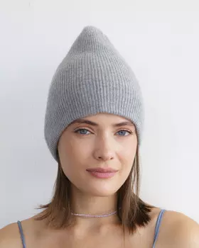 Шапка кашемировая двойная серо-голубая