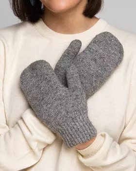 Теплые варежки из монгольской шерсти серые женские