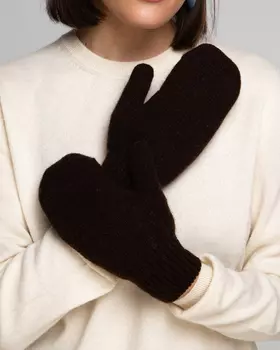 Теплые варежки из монгольской шерсти темно-коричневые женские