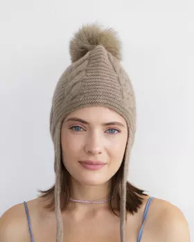 Ушанка из кашемира 3491 Капучино