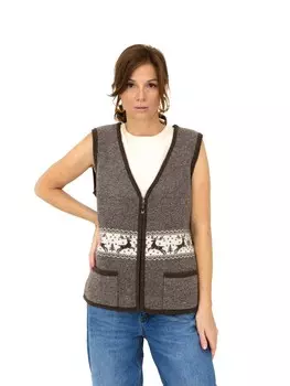 Жилет из 100% шерсти на замке 12W07001 c рисунком коричневый 3XL