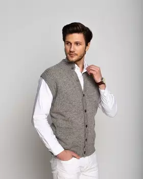 Жилет из шерсти яка на пуговицах 7М06001 серый XL