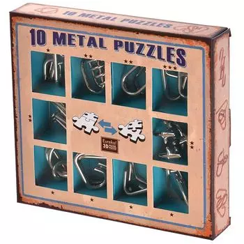 Набор из 10 металлических головоломок (синий)