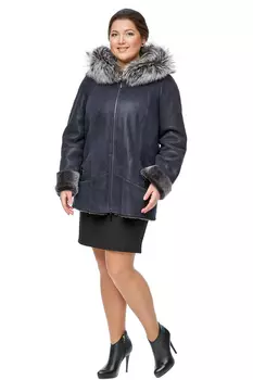 Дубленка женская из натуральной овчины с капюшоном, отделка чернобурка