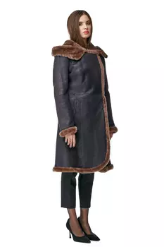 Дубленка женская из натуральной овчины с капюшоном, отделка мерино