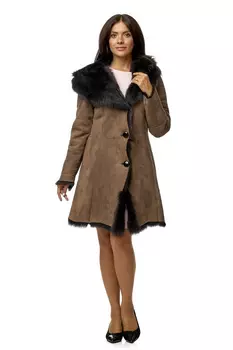 Дубленка женская из натуральной овчины с капюшоном, отделка тоскана