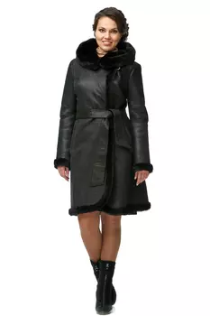 Дубленка женская из натуральной овчины с капюшоном, отделка тоскана