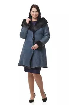 Дубленка женская из натуральной овчины с капюшоном, отделка тоскана