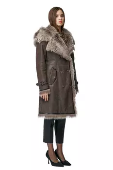 Дубленка женская из натуральной овчины с капюшоном, отделка тоскана
