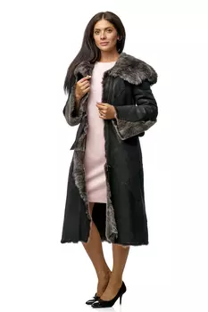 Дубленка женская из натуральной овчины с капюшоном, отделка тоскана