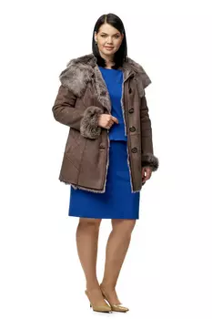 Дубленка женская из натуральной овчины с капюшоном, отделка тоскана