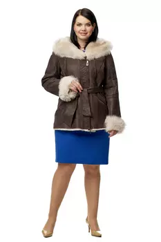 Дубленка женская из натуральной овчины с капюшоном, отделка тоскана