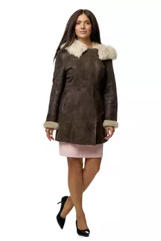 Дубленка женская из натуральной овчины с капюшоном, отделка тоскана